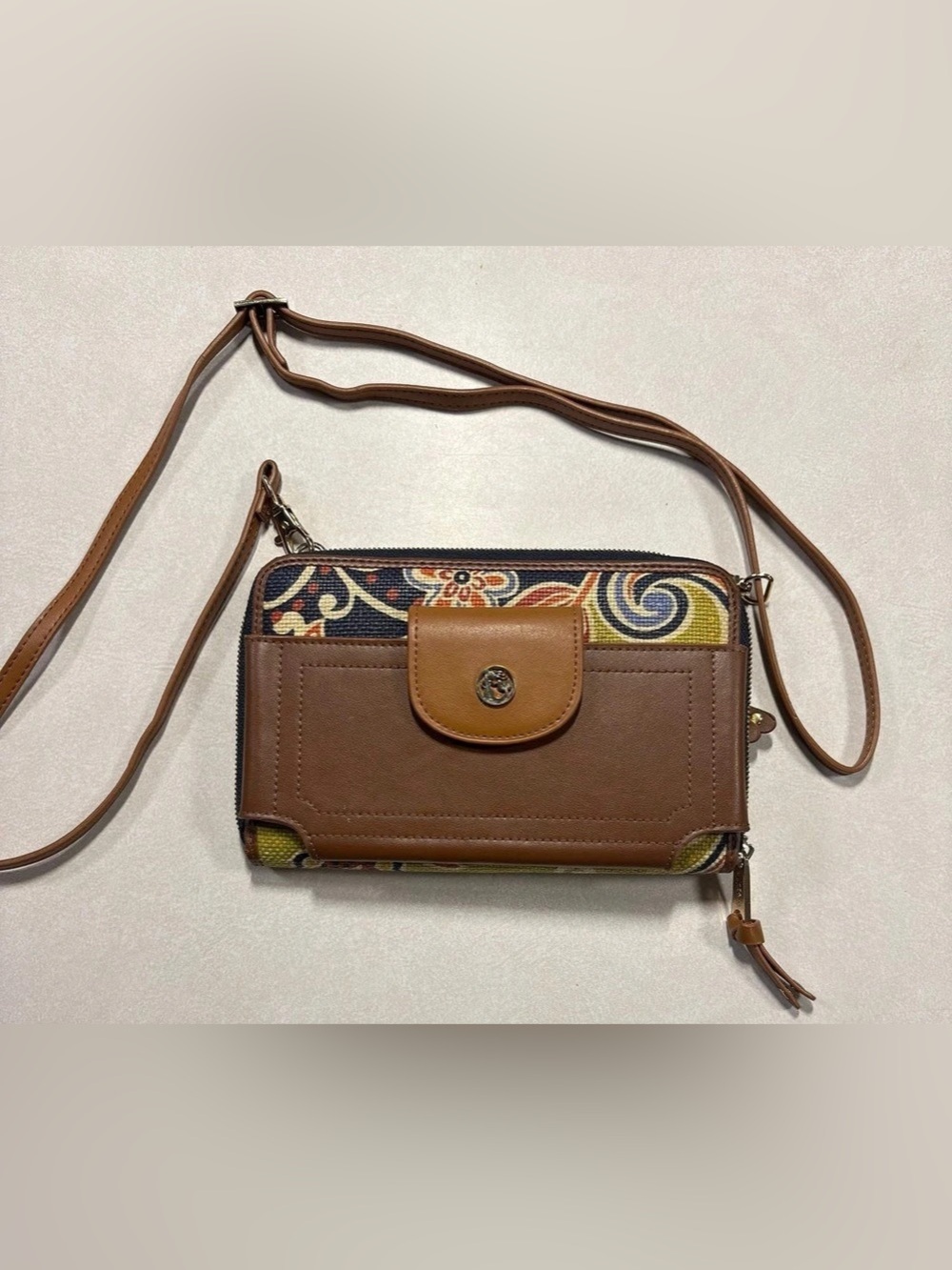 Spartina 449 All-In-One Phone Crossbody Wallet Brown & Multicolor
